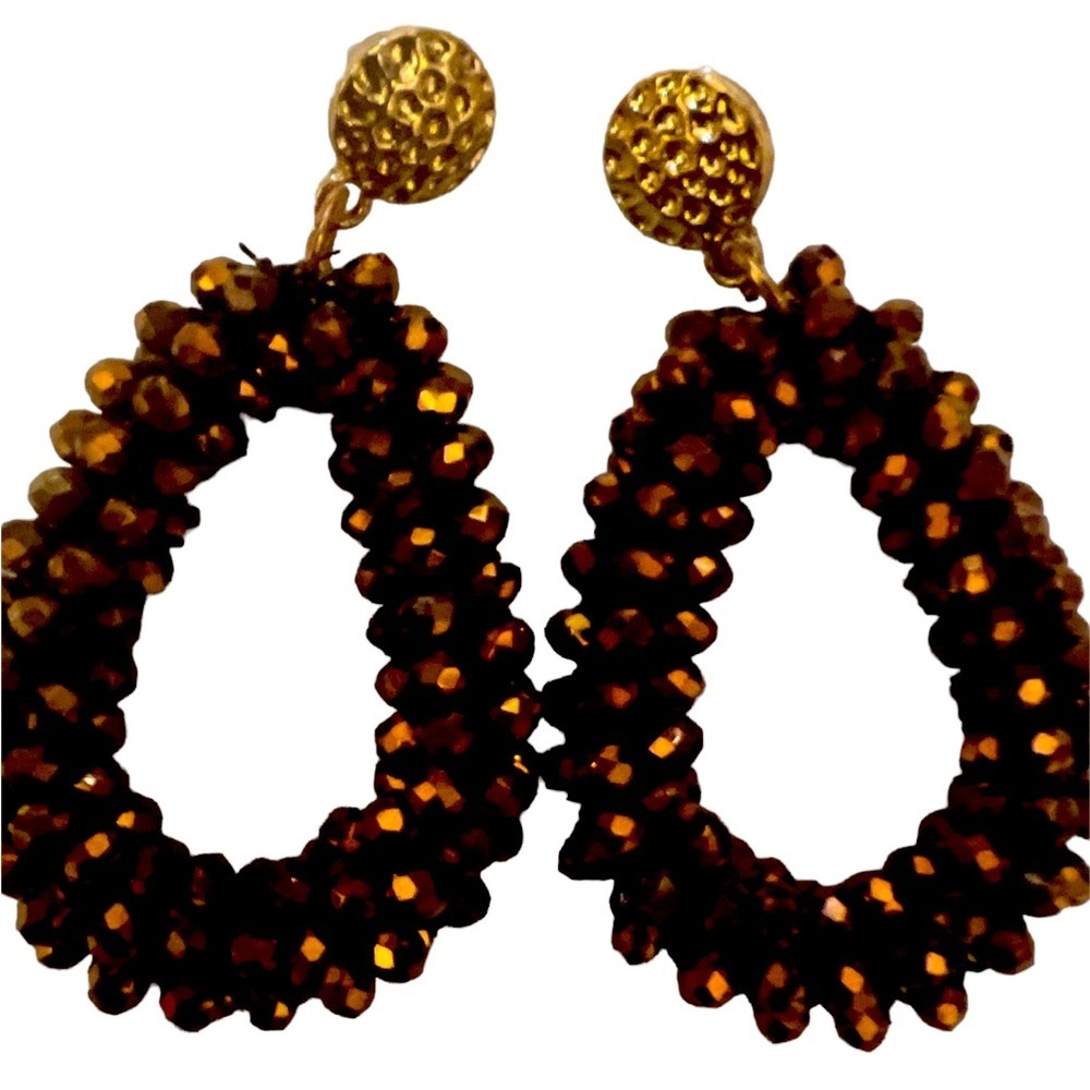Brown sparkly seed beaded earrings , - Picture 1 of 3